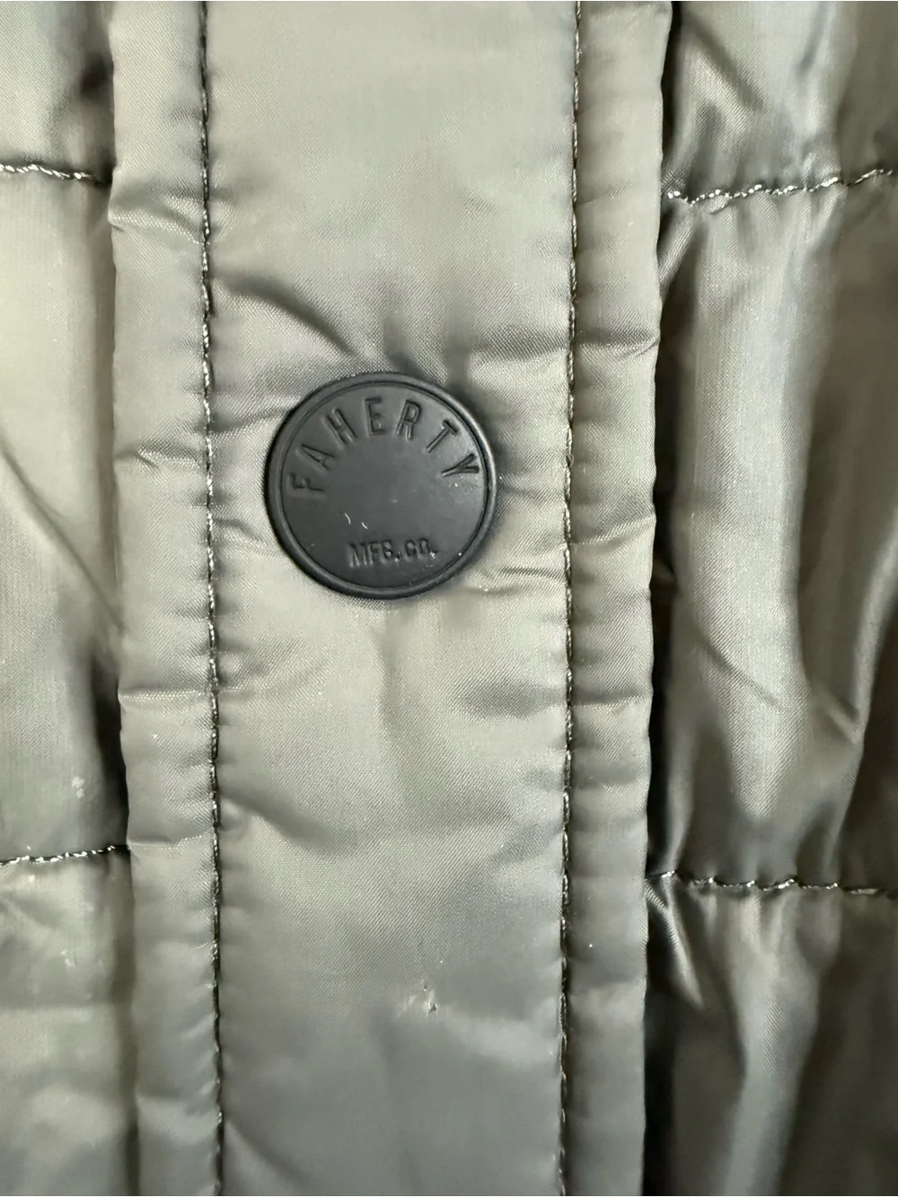 Faherty Atmosphere, men’s, gray, long sleeve, snap up, puffer shirt jacket S